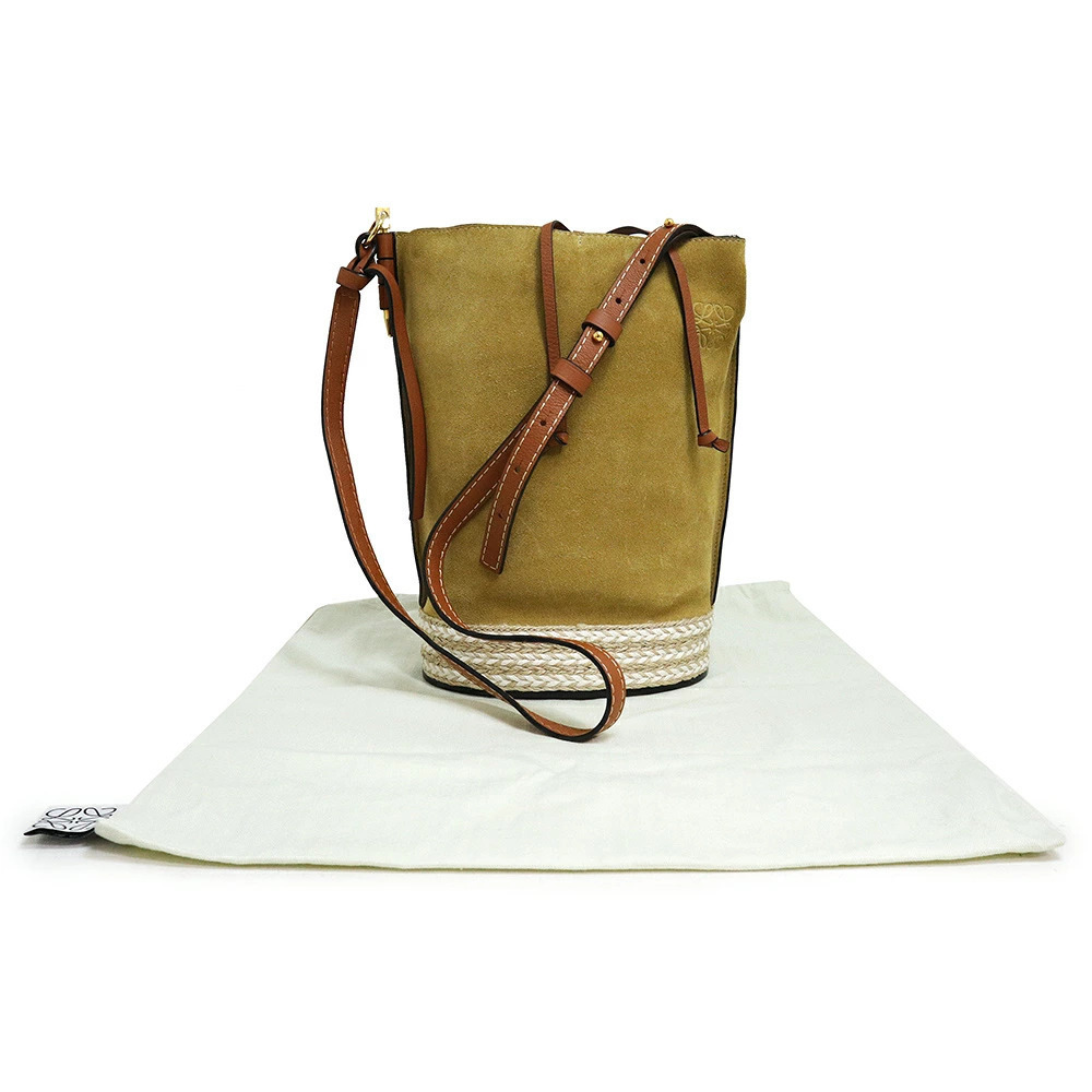 Loewe Bucket Green Raffia Crossbody Bicolor Shoulder Gate Khaki Bag Beige